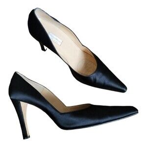 Authentic Vera Wang Women Black Pointed Toe Slip On Stiletto Pump Heels Size 10M